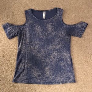 Blue and grey top with shoulder cut outs